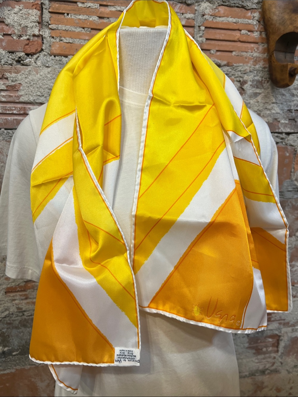 Vintage Vera Neumann oblong 100% Polyester yellow & orange scarf Made in Japan